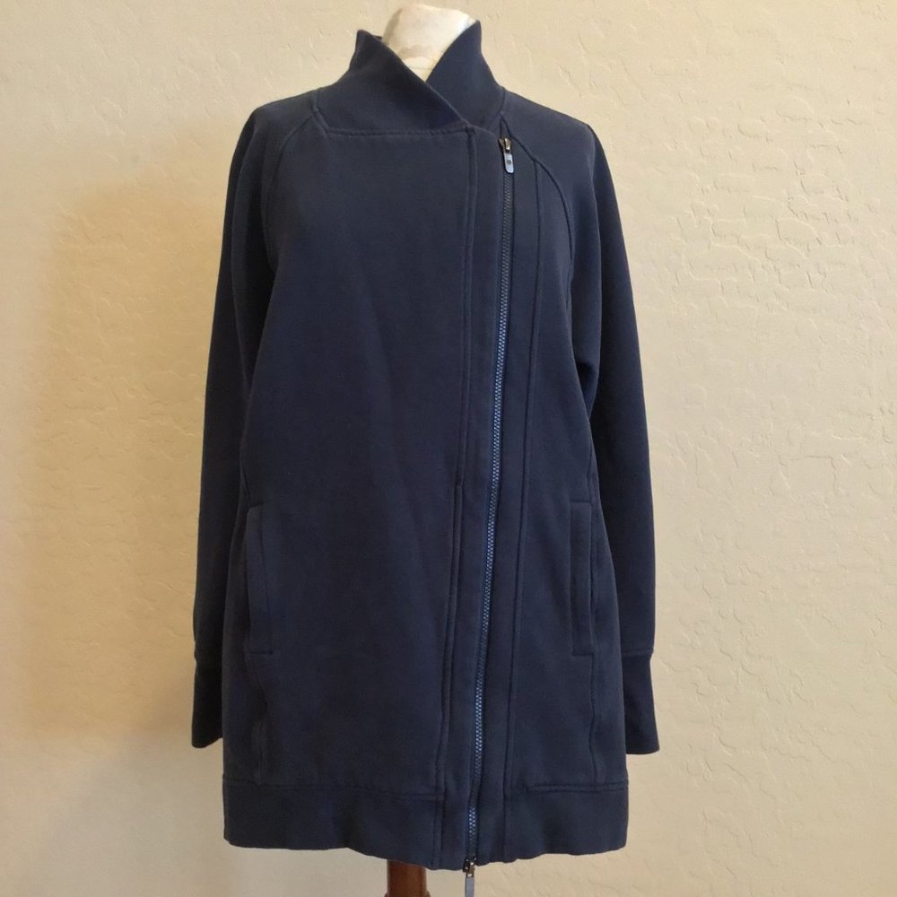 COPY - Lululemon Fleece Zip Front Longer Length Jacket in Inkwell Ribbed Collar…